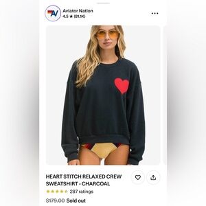 Aviator Nation Charcoal Sweatshirt with Red Heart
